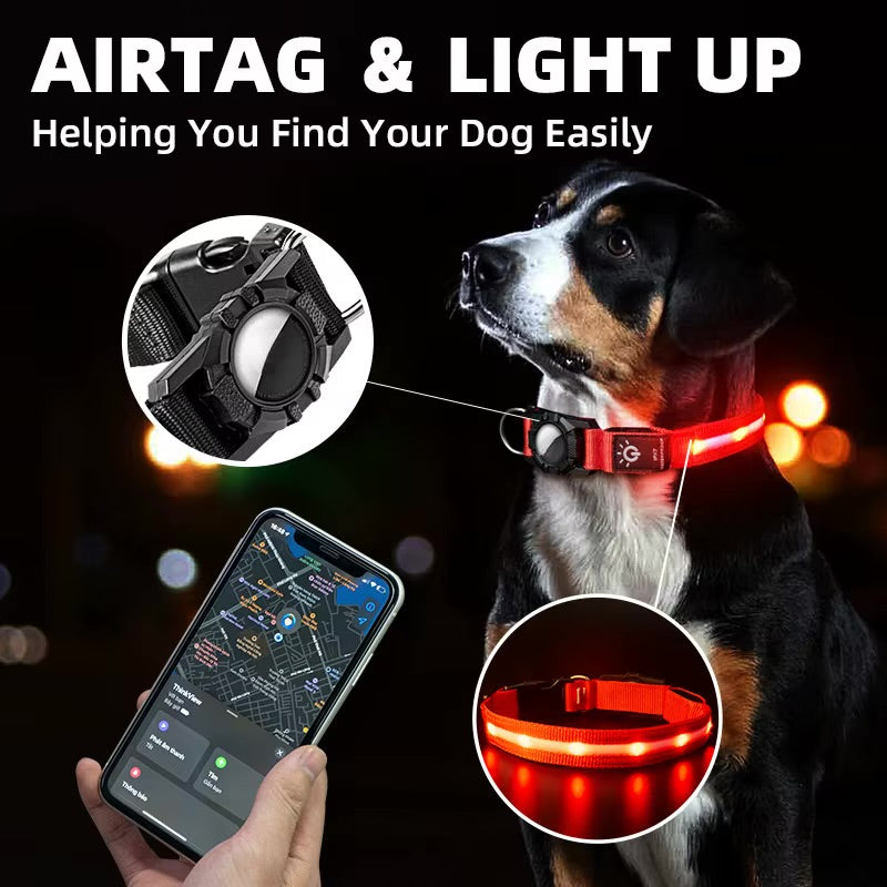 PawFlex AirTag LED Dog Collar - Waterproof Night Safety Collar