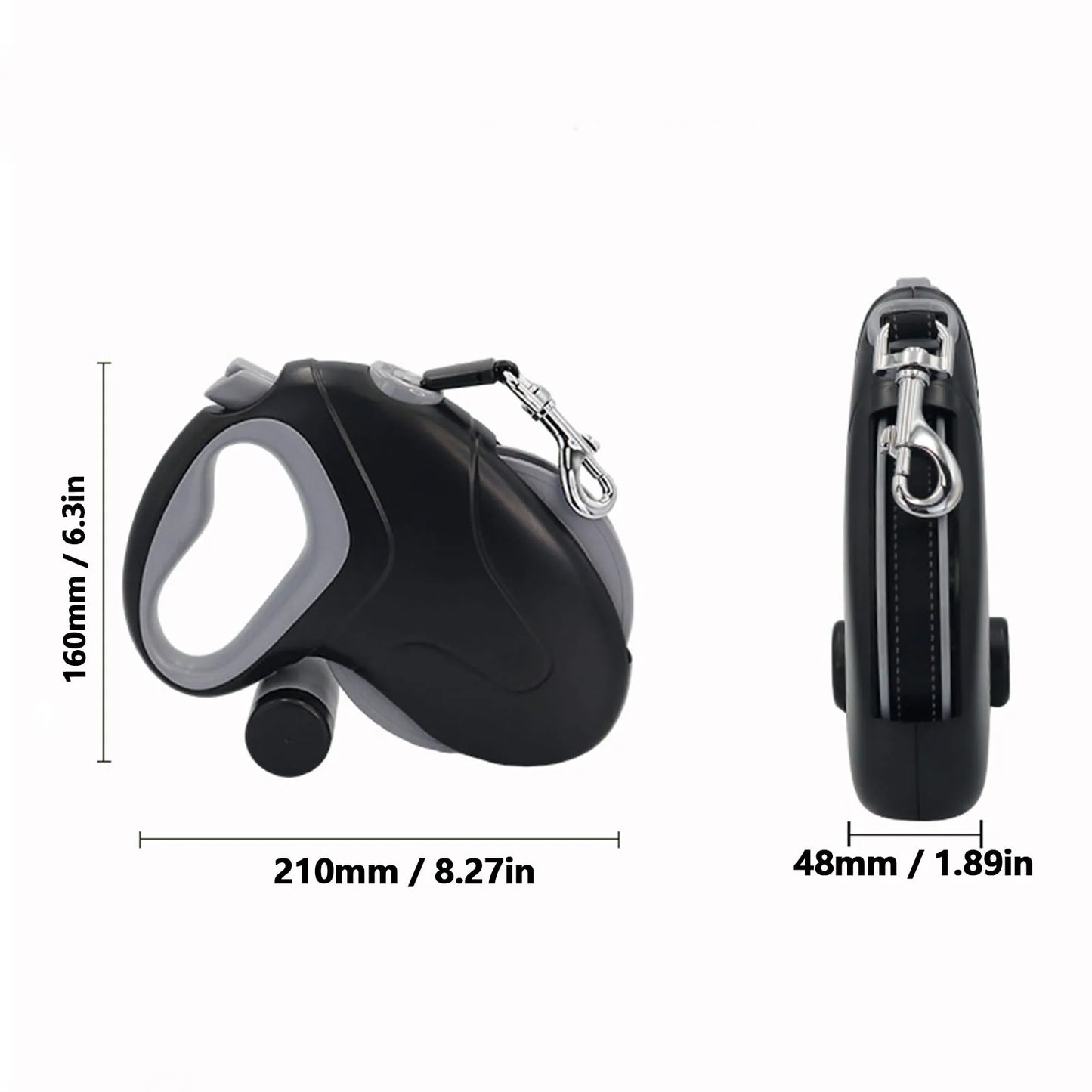 10-meter retractable dog leash with a 360° tangle-free, non-slip handle and a poop bag dispenser, ideal for outdoor walks