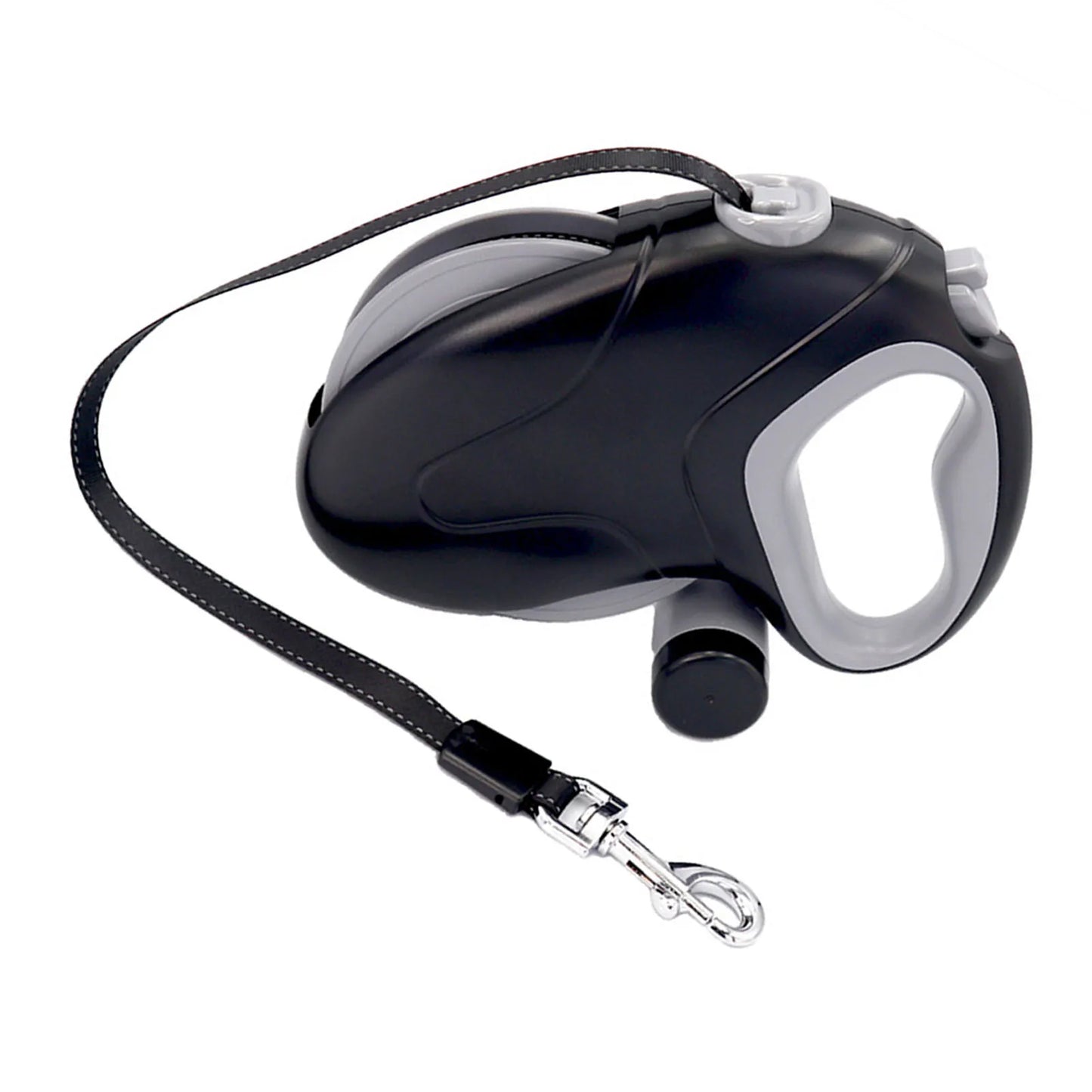 10-meter retractable dog leash with a 360° tangle-free, non-slip handle and a poop bag dispenser, ideal for outdoor walks