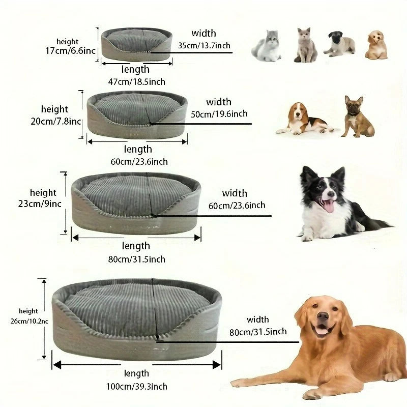 Deluxe Oval Dog Bed - Double-Sided Washable Pet Bed with Non-Slip Base, Removable Mat for All-Season Comfort, Suitable