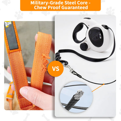 Retractable Dog Leash with USB Rechargeable LED Light, Heavy Duty Dog Lead, Poop Bag Holder, Steel Cable,16 ft