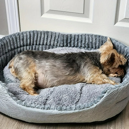 Deluxe Oval Dog Bed - Double-Sided Washable Pet Bed with Non-Slip Base, Removable Mat for All-Season Comfort, Suitable
